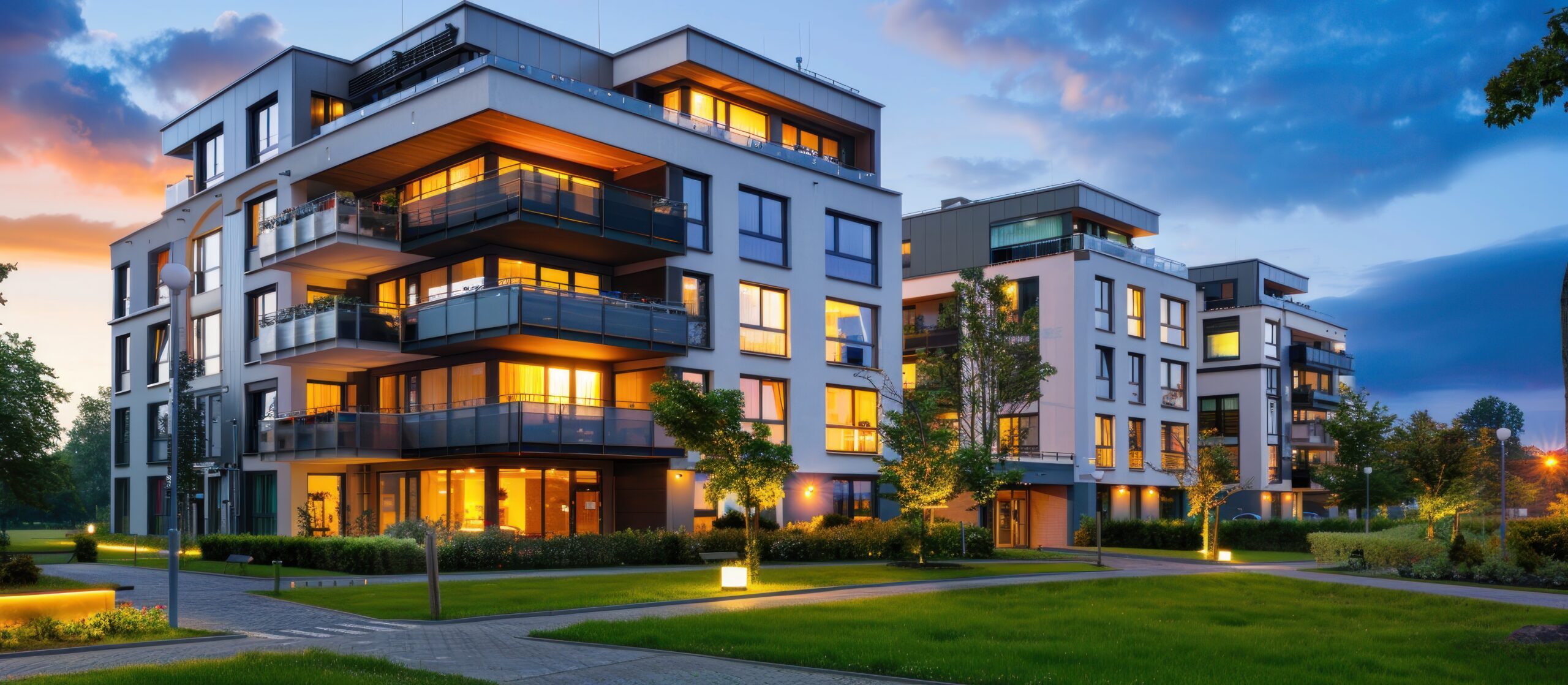 Modern Apartment Building at Dusk