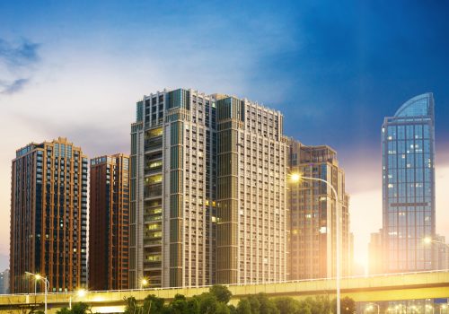 Hangzhou, Zhejiang, China, leisure and high-rise buildings of the public.